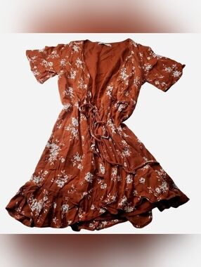 Abercrombie & Fitch Long Open Tie Cardigan Small Kimono Y2k Orange Rust Floral